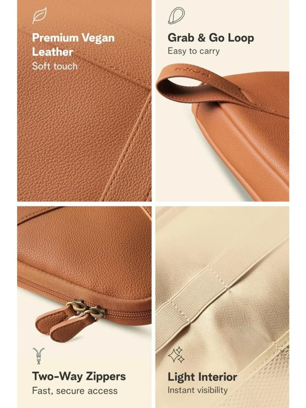 Vegan Leather Travel Tech Organizer Pouch with Tablet Sleeve & Passport Pockets